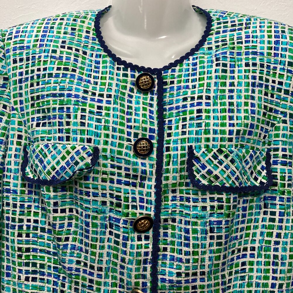 Adrianna Papell Safe Silk Button Blazer Blue Shoulder Pads Full lined Silk 12 - Picture 5 of 12